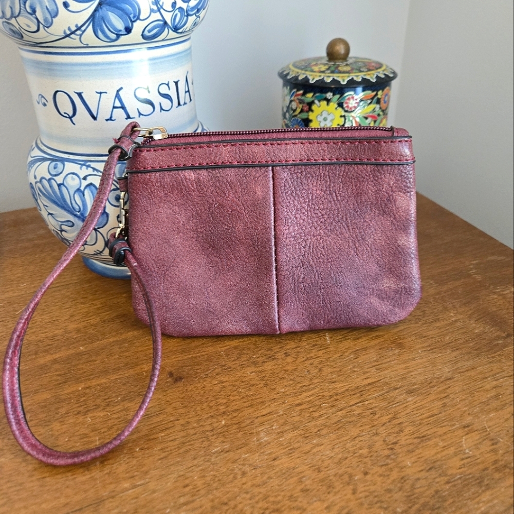 Burgundy Leather Wristlet